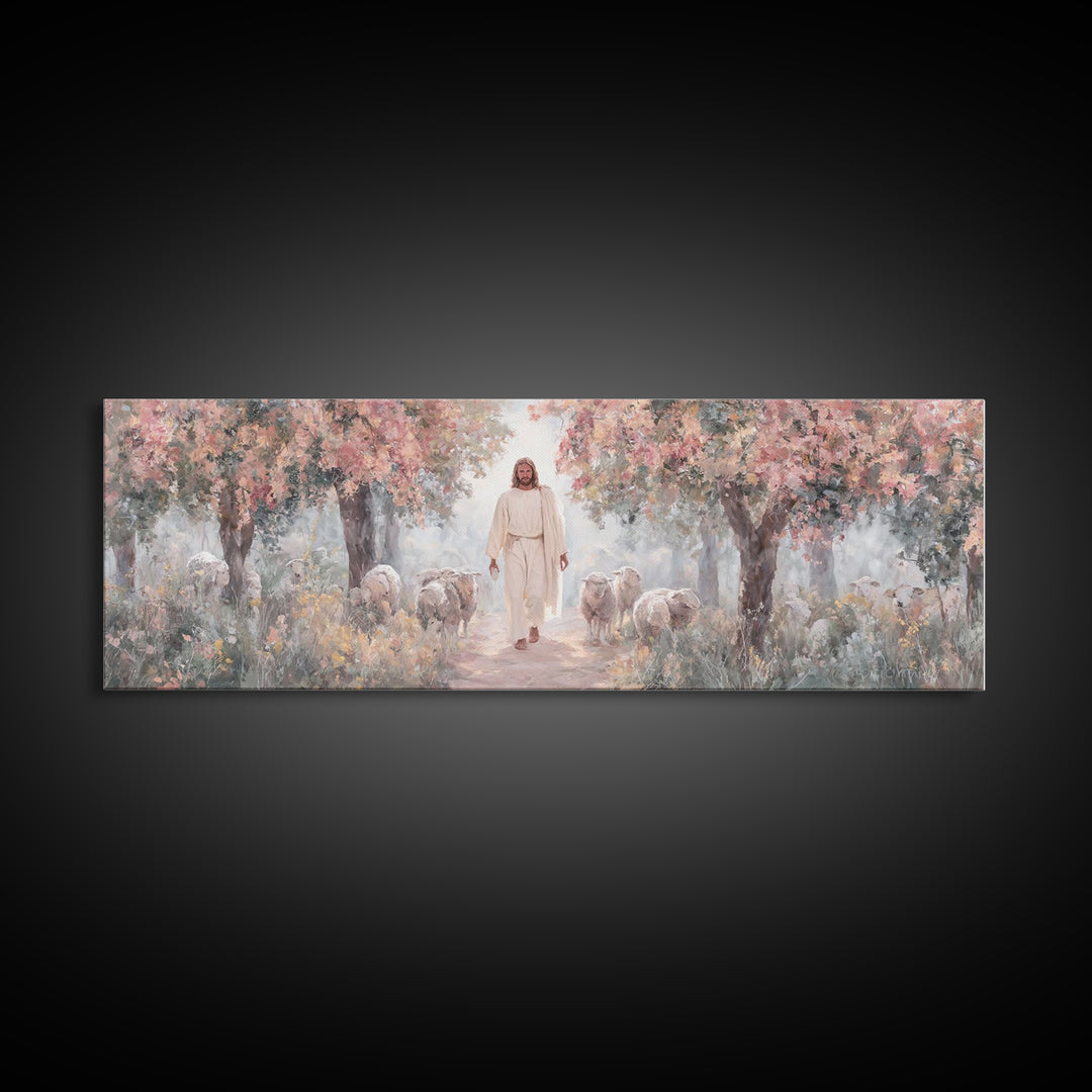 Garden Of Gentle Light | Framed Canvas Print | Panoramic Art | Christian Wall Art | Jesus Painting | Christian Art Canvas | Christmas Art