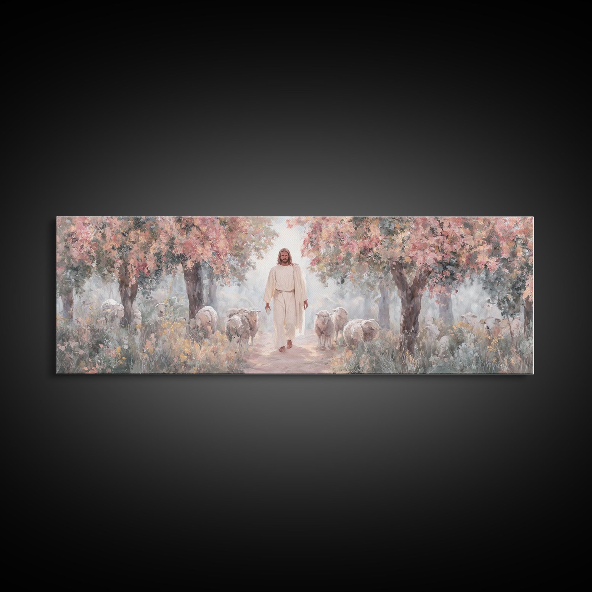 Garden Of Gentle Light | Framed Canvas Print | Panoramic Art | Christian Wall Art | Jesus Painting | Christian Art Canvas | Christmas Art