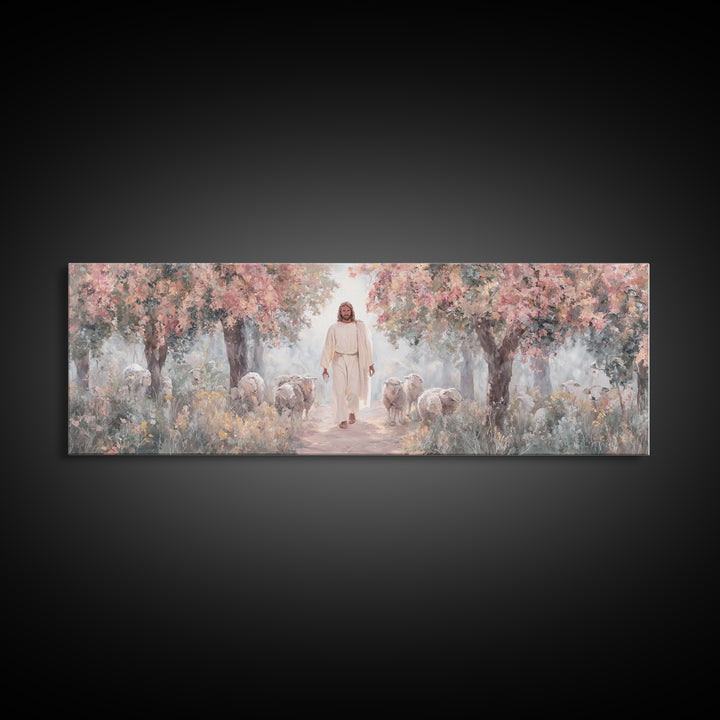 Garden Of Gentle Light | Framed Canvas Print | Panoramic Art | Christian Wall Art | Jesus Painting | Christian Art Canvas | Christmas Art