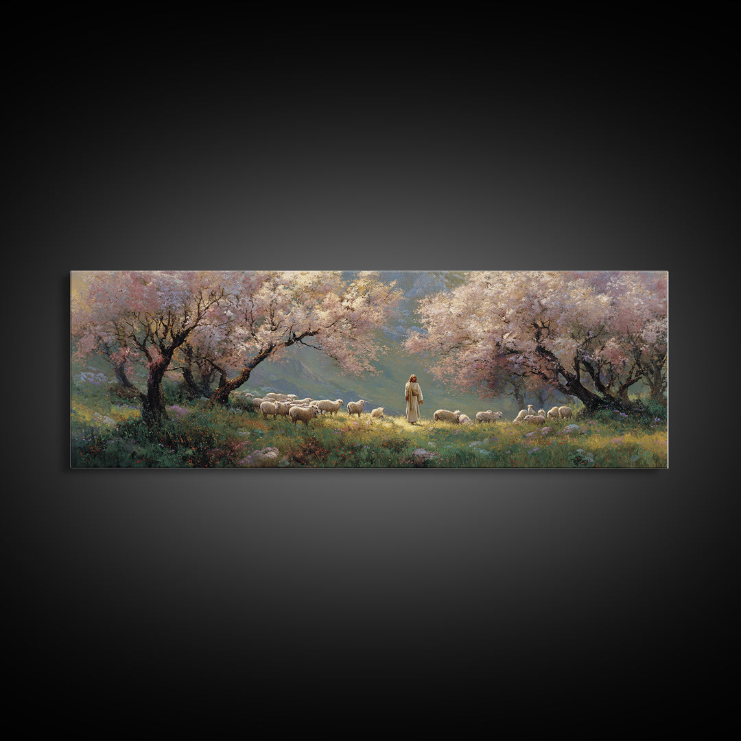 Springtime Grace, Framed Canvas Print, Panoramic Wall Art, Jesus Painting, Christian Wall Art, Christian Art Canvas, Christmas Art