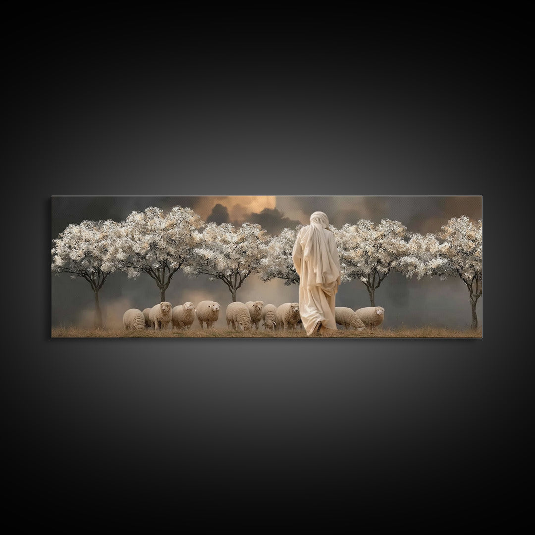 Twilight Orchard Calling | Framed Canvas Print | Panoramic Print | Christian Art Canvas | Christian Wall Art | Jesus Painting | Christmas A