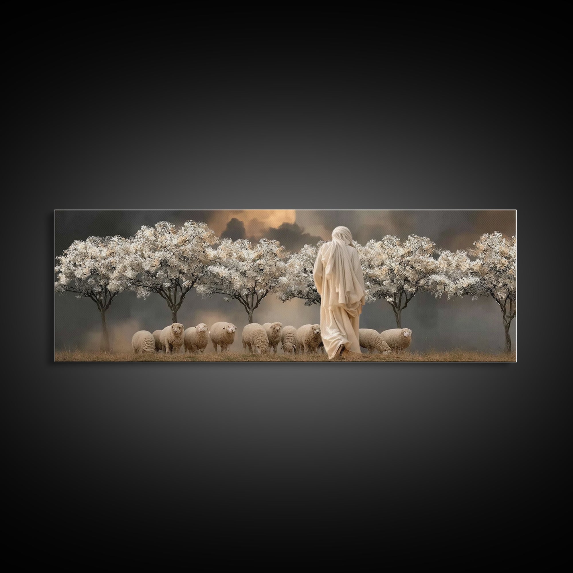 Twilight Orchard Calling | Framed Canvas Print | Panoramic Print | Christian Art Canvas | Christian Wall Art | Jesus Painting | Christmas A