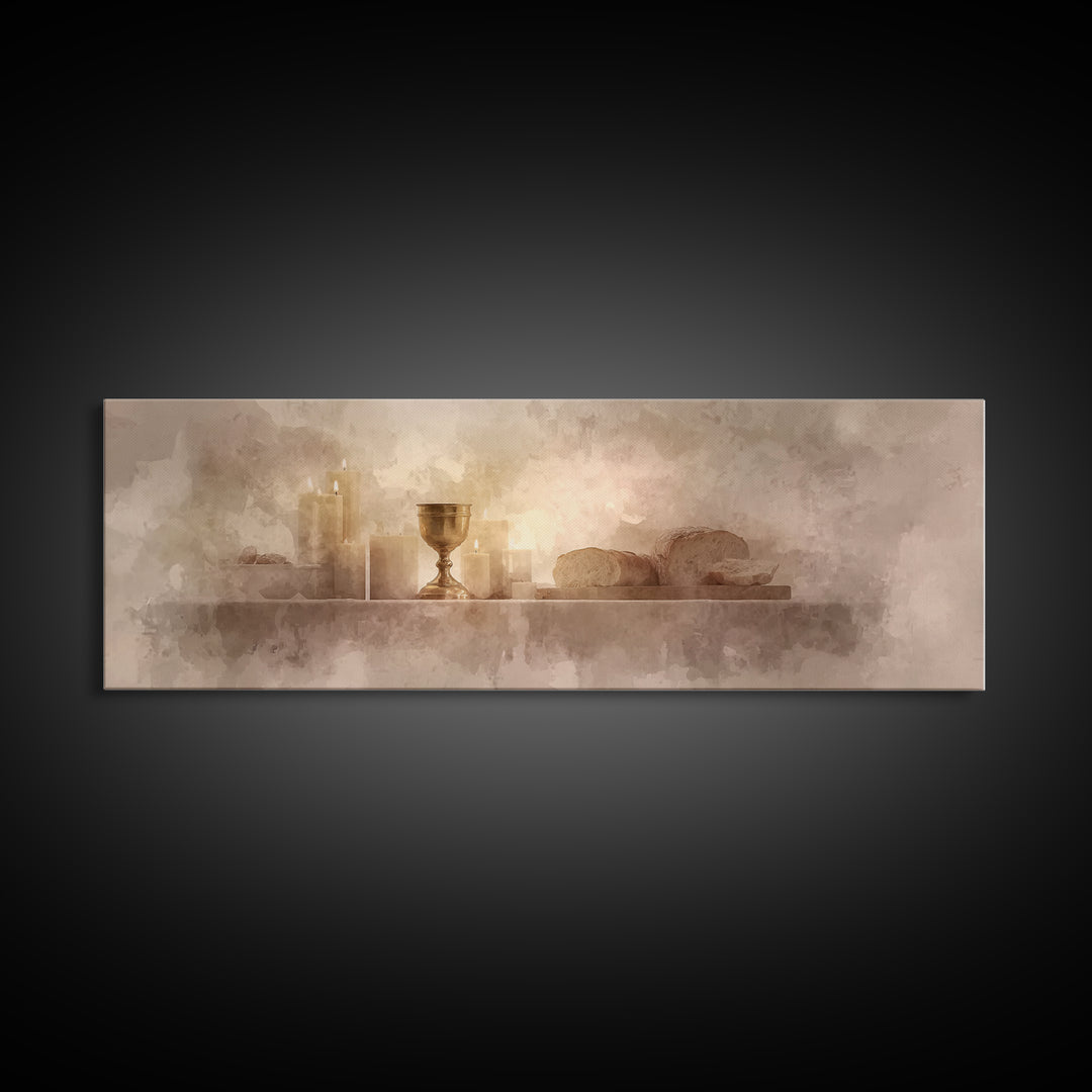 Holy Feast Glow | Framed Canvas Print | Panoramic Print | Christian Wall Art | Christian Art Canvas | Christmas Art | Modern Christian Art
