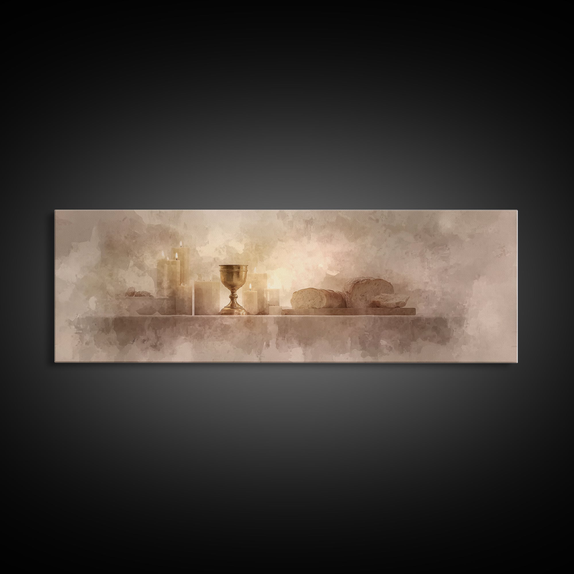 Holy Feast Glow | Framed Canvas Print | Panoramic Print | Christian Wall Art | Christian Art Canvas | Christmas Art | Modern Christian Art