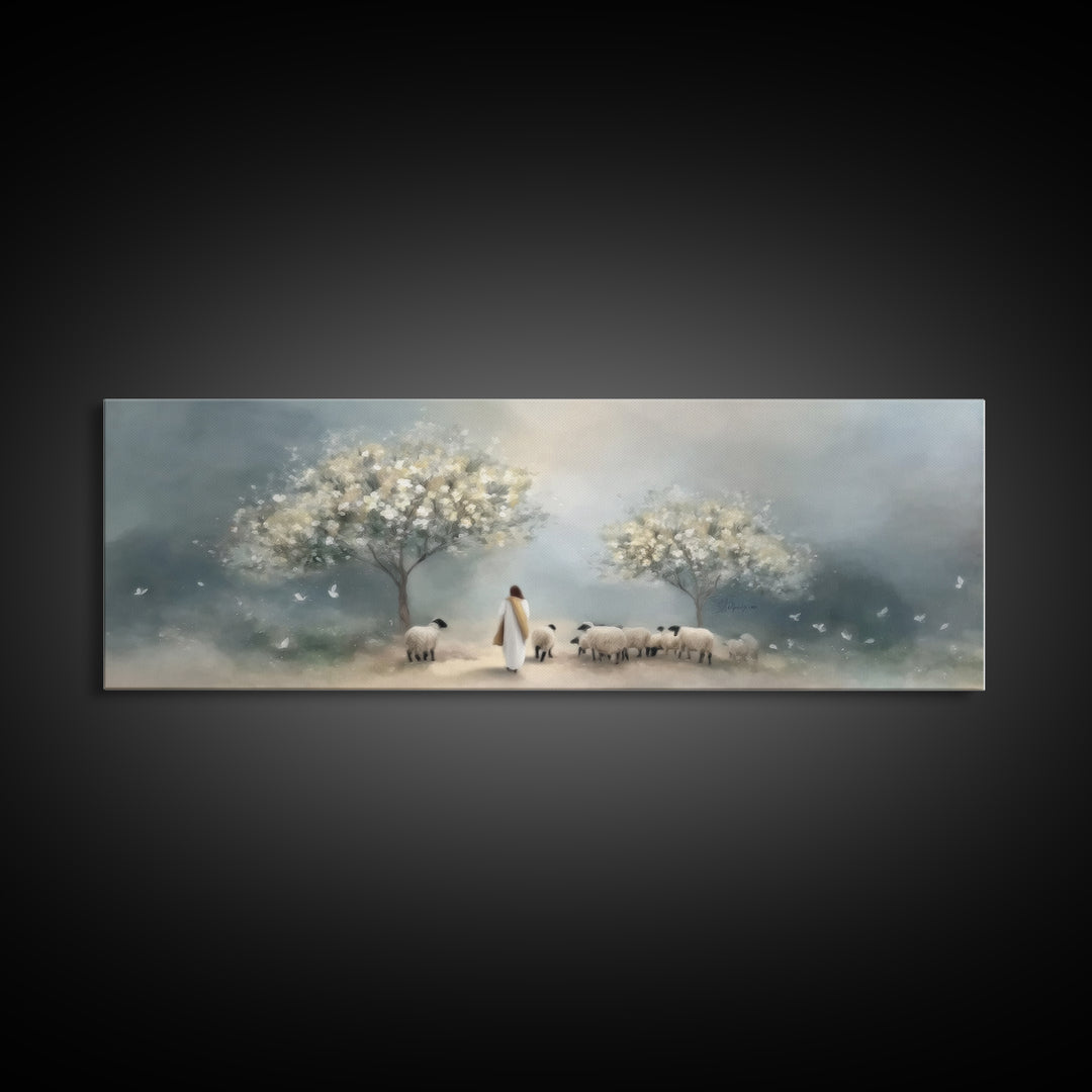 Blossoms Of Grace – Framed Canvas Print – Christian Art Canvas – Jesus Christmas Art – Panoramic Wall Art – Christian Wall Art – Christmas