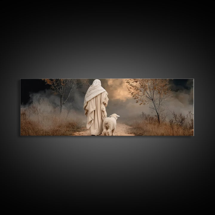 Guiding Through Midnight, Framed Canvas Print, Christian Christmas Art, Jesus Painting Canvas, Panoramic Art, Christian Wall Art, Christmas