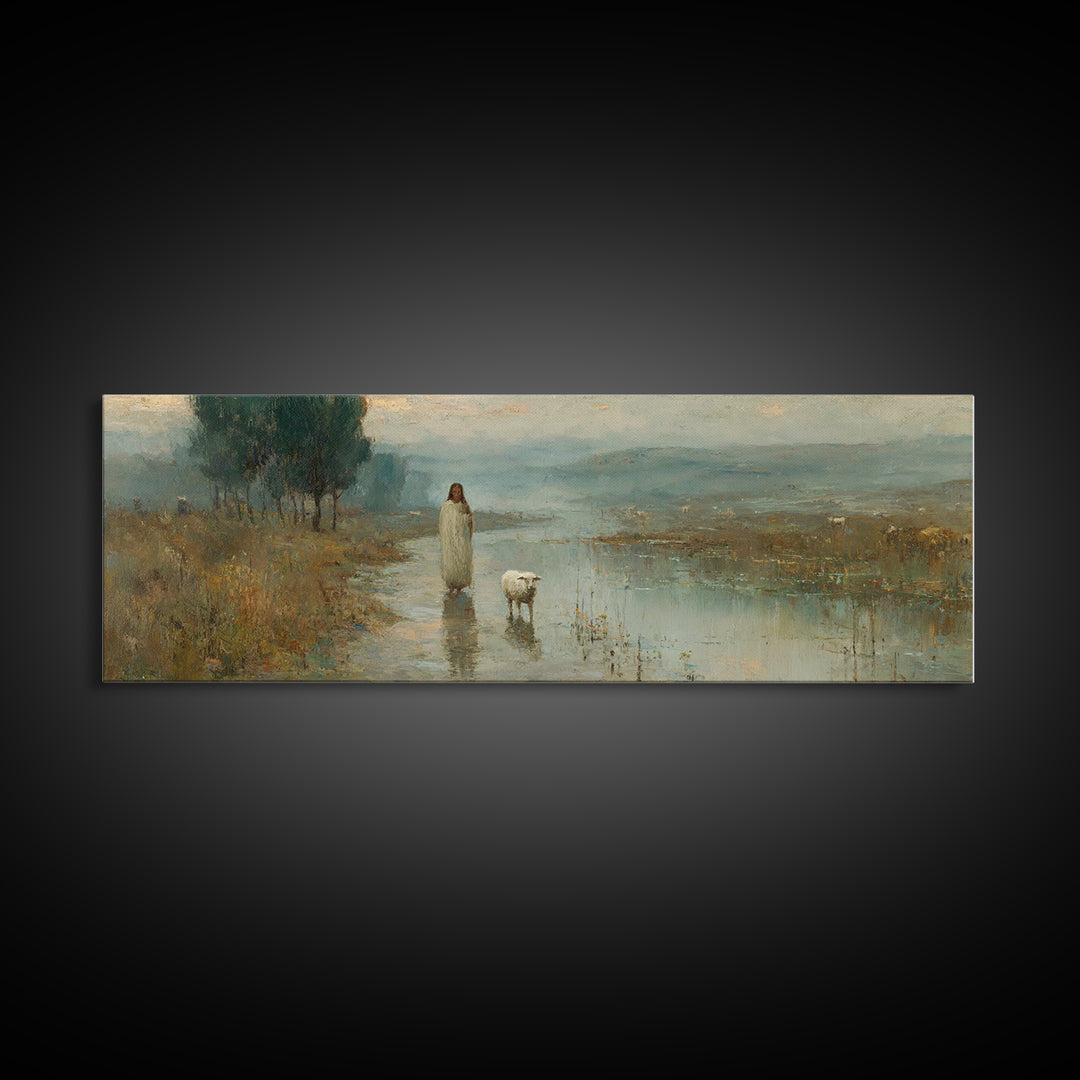 Still Waters Hope – Framed Canvas Print – Christian Art Painting – Panoramic Wall Art – Jesus Art Print – Christian Christmas Art – Christi
