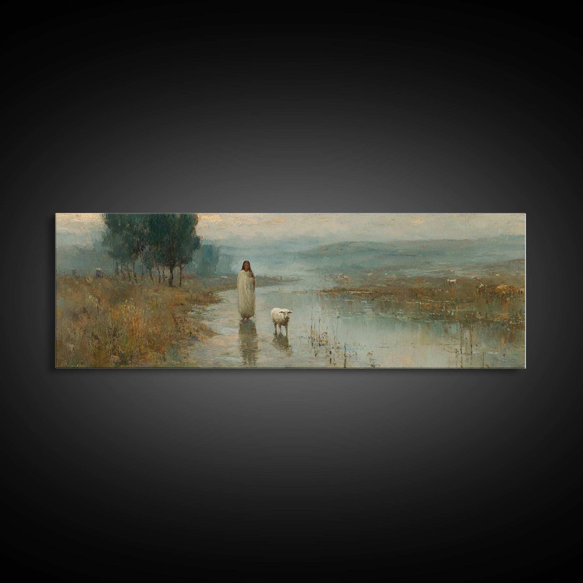 Still Waters Hope – Framed Canvas Print – Christian Art Painting – Panoramic Wall Art – Jesus Art Print – Christian Christmas Art – Christi