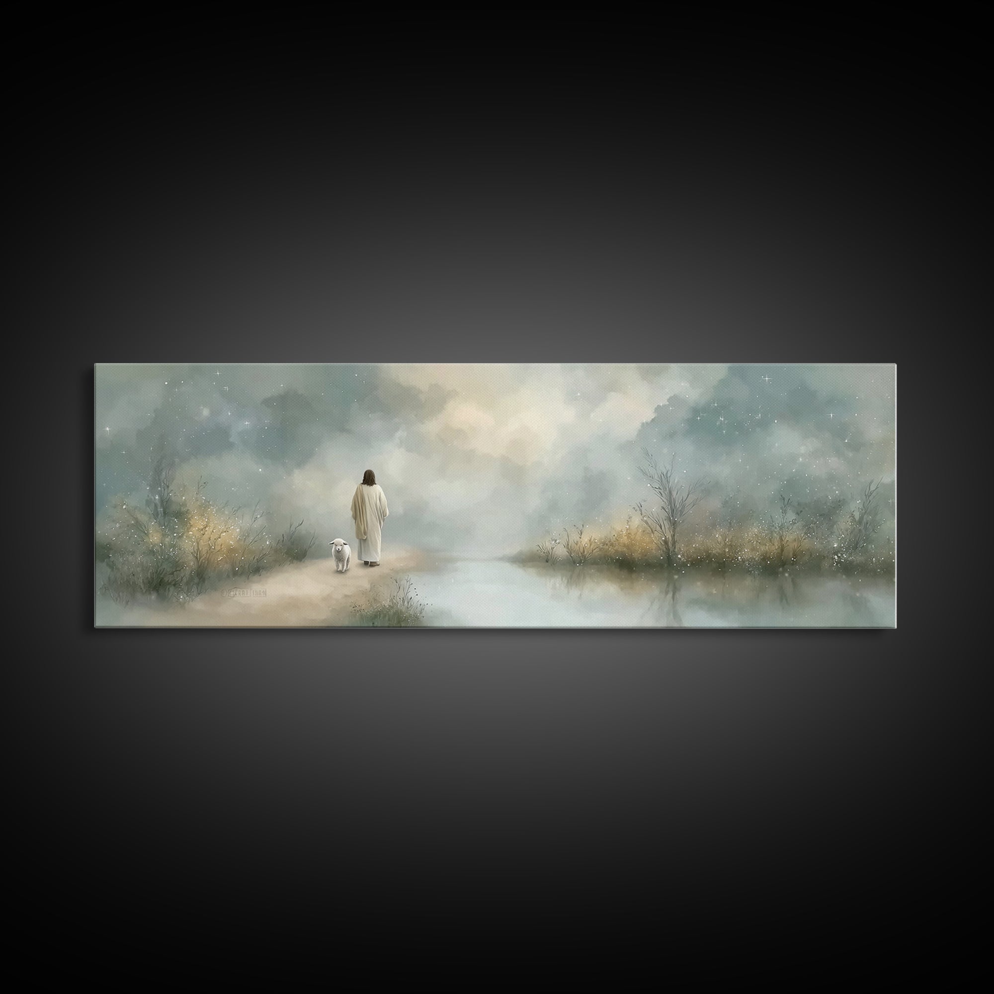 Starry Fields Promise | Framed Canvas Print | Christian Art Canvas | Jesus Painting | Panoramic Frame | Christian Wall Art | Christmas Art