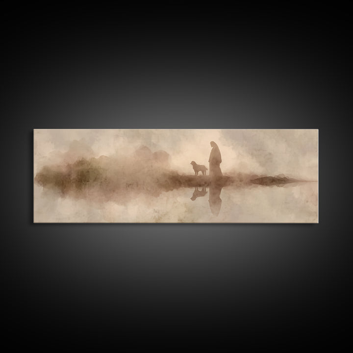 Desert Light Walk – Framed Canvas Print – Christian Wall Art – Panoramic Painting – Jesus Art Canvas – Christian Art Print – Christmas Wall