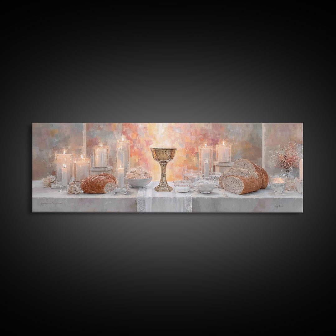 Light Of Communion – Framed Canvas Print – Panoramic Painting – Christian Art Print – Christian Wall Art – Minimalist Christian Art – Chris