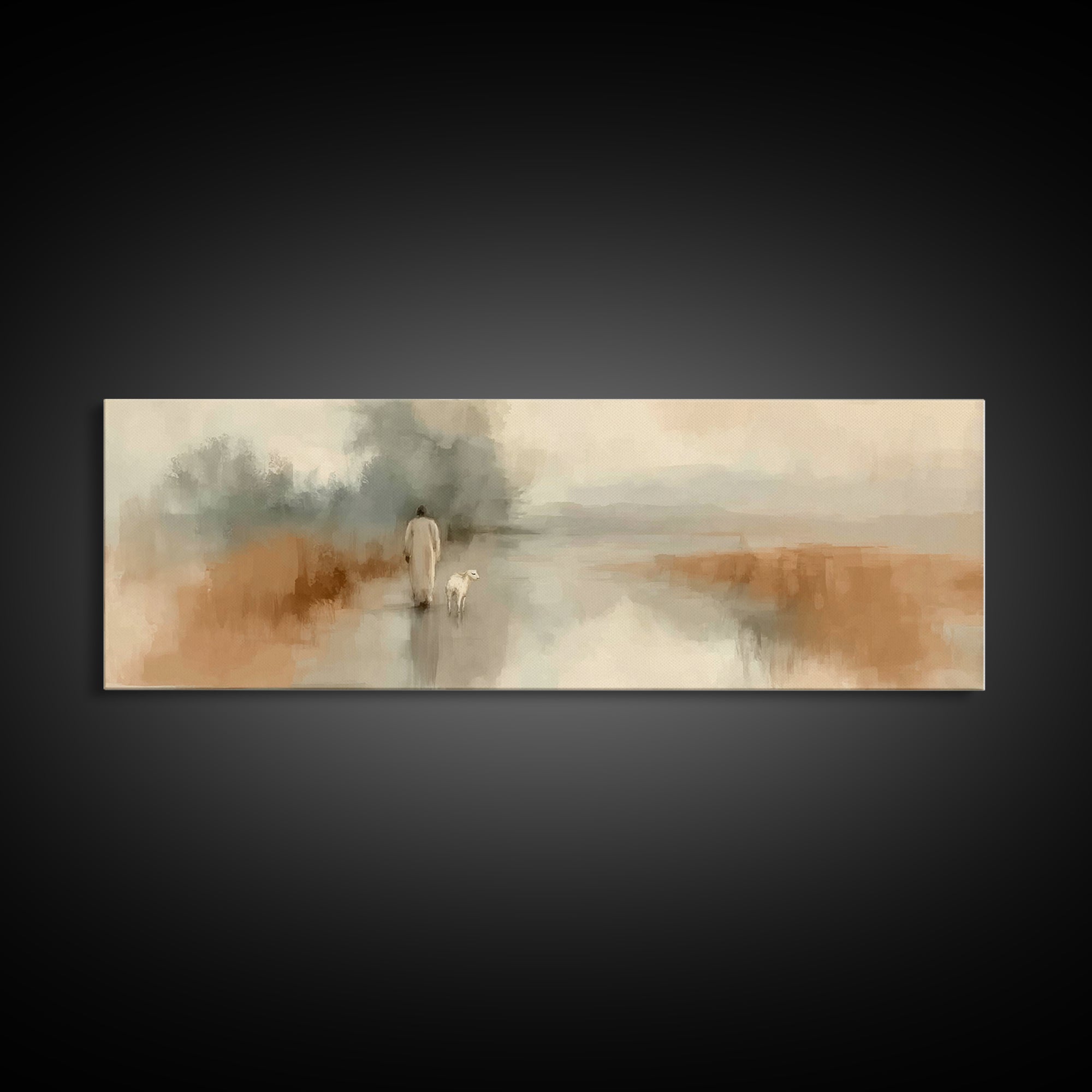 Quiet Journey Home – Framed Canvas Print – Panoramic Art – Christian Wall Art – Jesus Painting – Christian Christmas Art – Christian Decor
