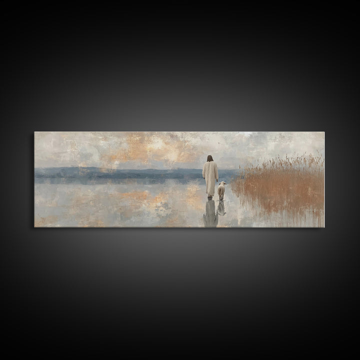 Path Of Stillness – Framed Canvas Print – Panoramic Art – Christian Art Canvas – Jesus Painting – Christian Wall Art – Christian Art Print