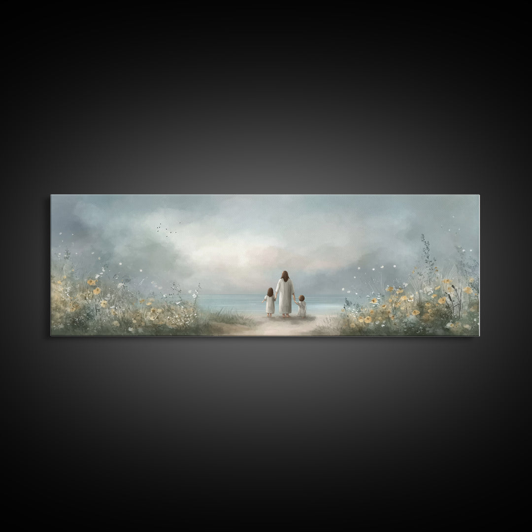 Shoreline Of Hope, Framed Canvas Print, Panoramic Painting, Christian Art Canvas, Jesus Painting, Christian Wall Art, Christian Art Gift