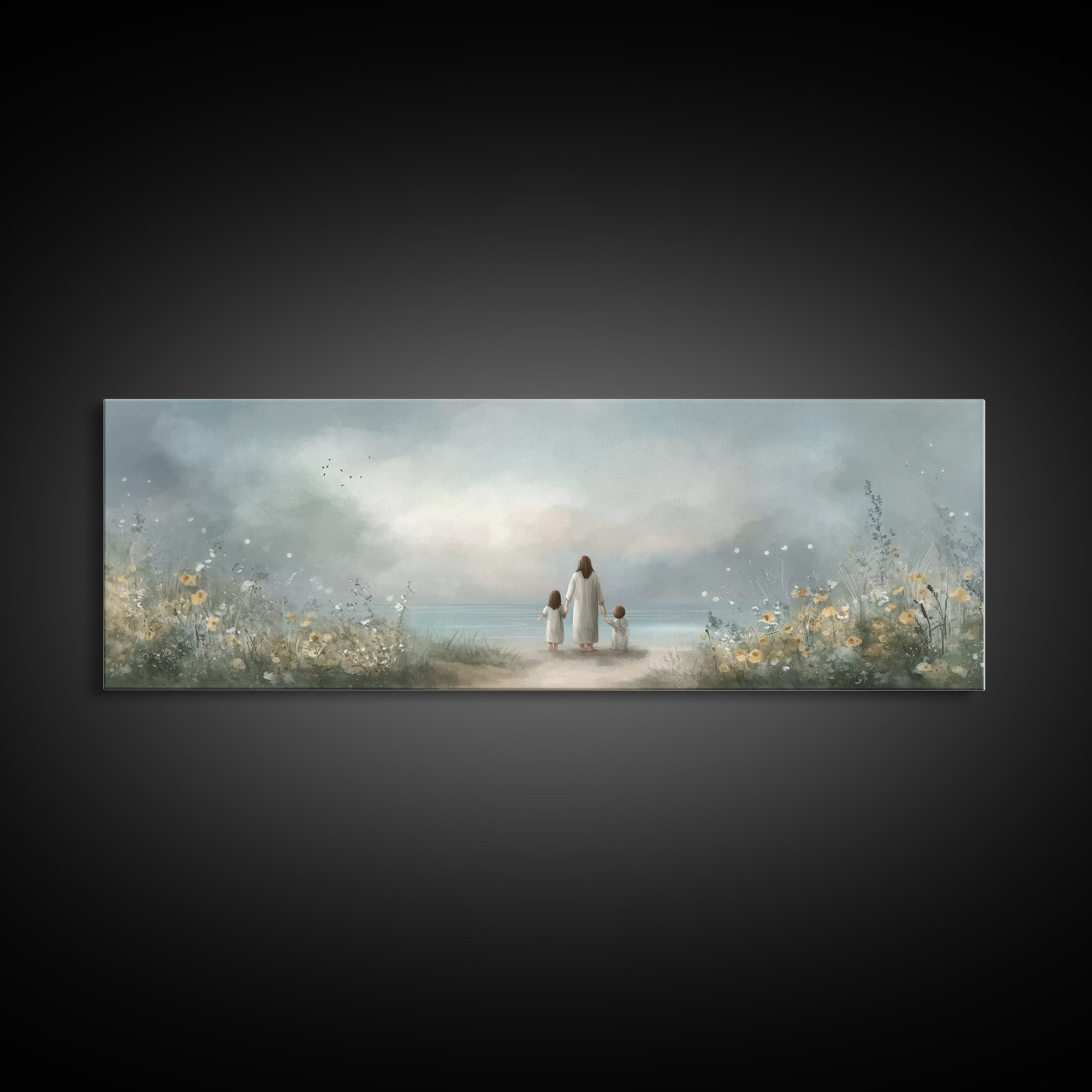Shoreline Of Hope, Framed Canvas Print, Panoramic Painting, Christian Art Canvas, Jesus Painting, Christian Wall Art, Christian Art Gift