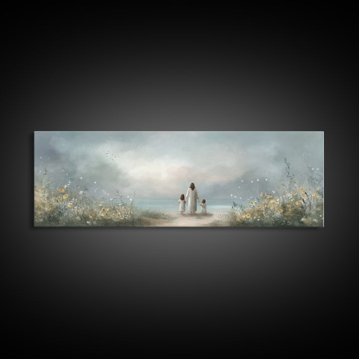 Shoreline Of Hope, Framed Canvas Print, Panoramic Painting, Christian Art Canvas, Jesus Painting, Christian Wall Art, Christian Art Gift