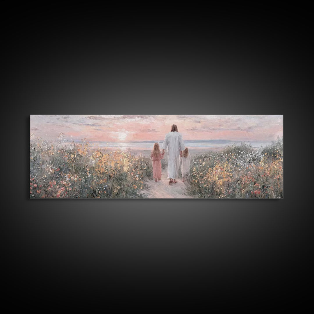 Walk In The Light – Framed Canvas Print – Panoramic Print – Jesus Painting – Christian Art Canvas – Christian Wall Art – Christian Gift Ide