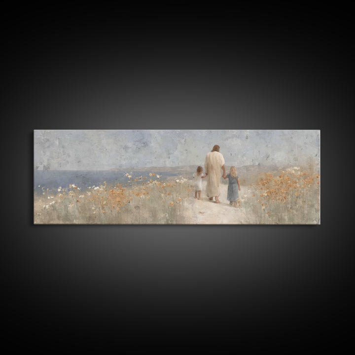 Path Of Gentle Faith, Framed Canvas Print, Panoramic Wall Art, Christian Art Canvas, Jesus Painting, Christian Art Prints, Christian Decor