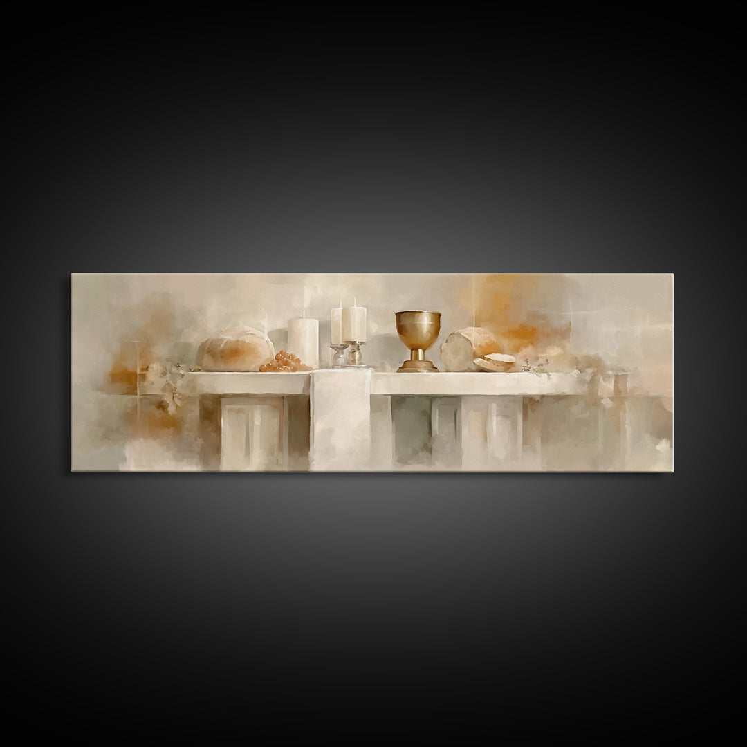 Bread Of Blessing | Framed Canvas Print | Panoramic Wall Art | Christian Art Canvas | Christian Wall Art | Christmas Art | Christian Decor