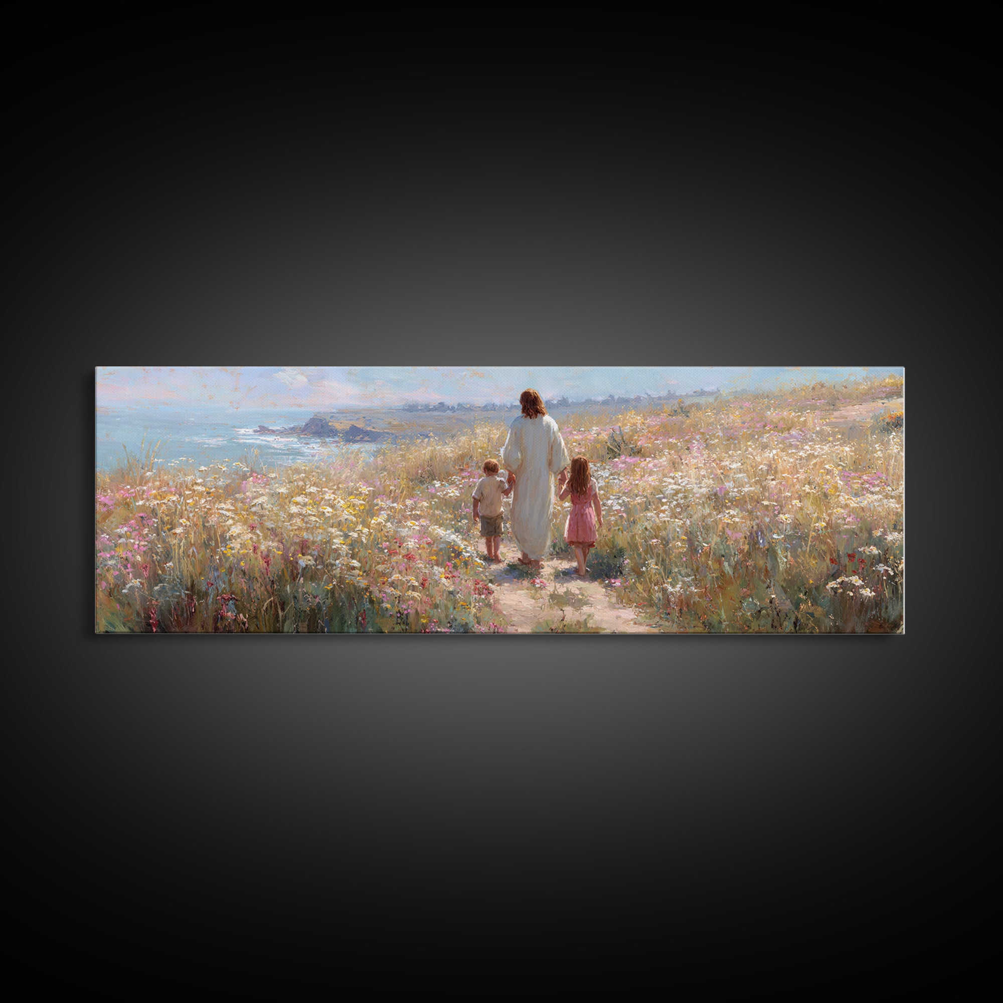 Wildflower Journey – Framed Canvas Print – Panoramic Art – Jesus Painting – Christian Art Canvas – Christian Wall Art – Christian Gift Idea
