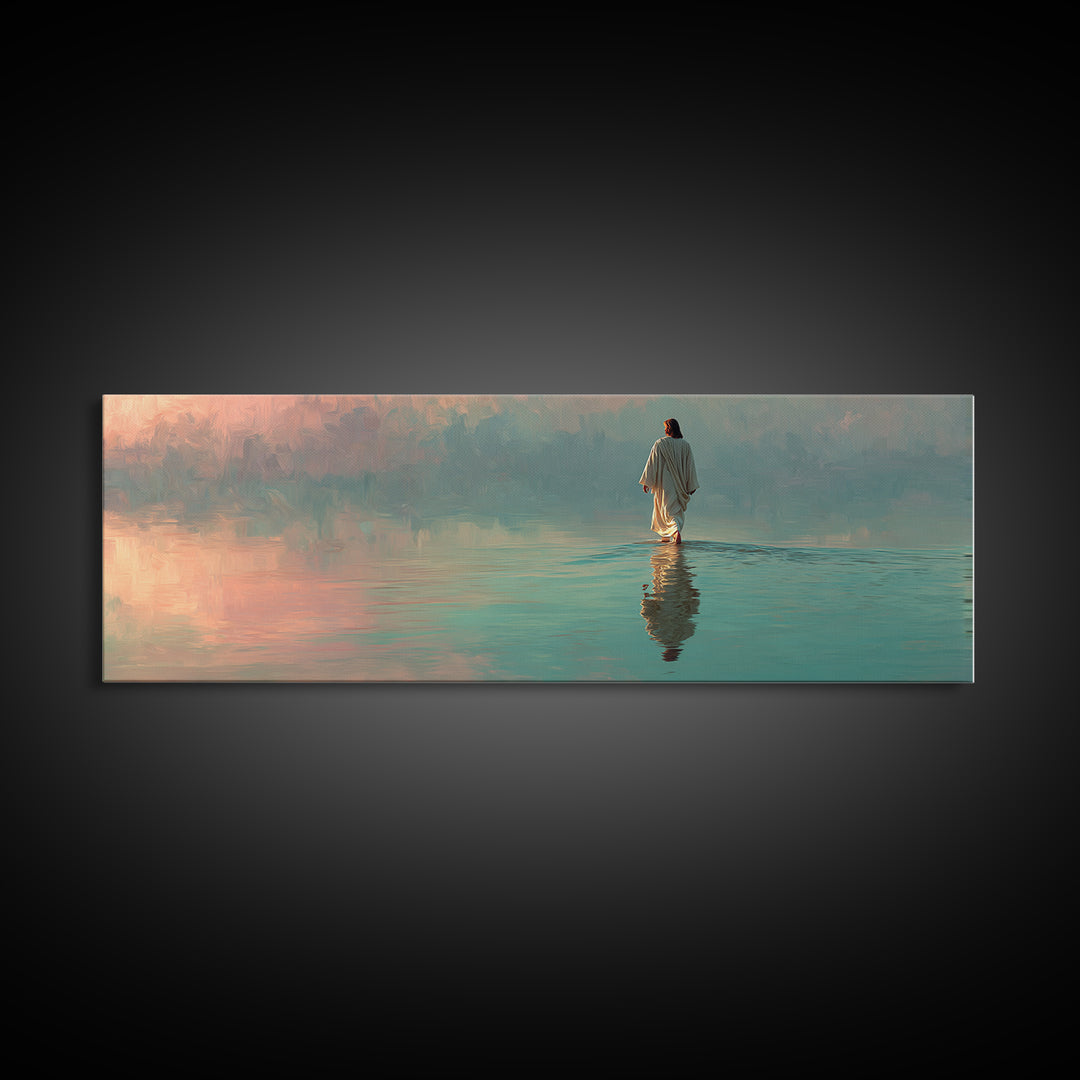 Waves Of Mercy – Framed Canvas Print – Panoramic Art – Christian Wall Art – Jesus Painting – Christian Art Canvas – Christian Decor
