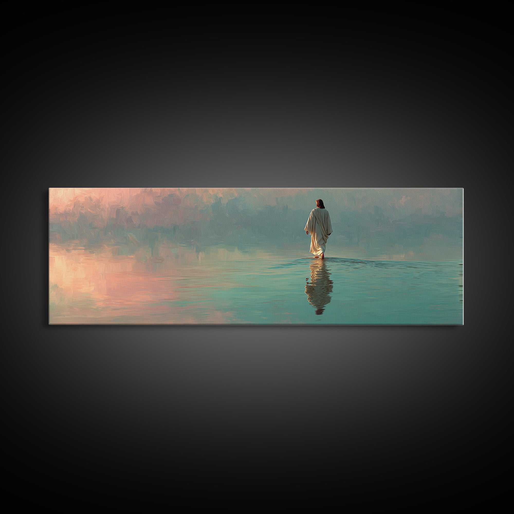 Waves Of Mercy – Framed Canvas Print – Panoramic Art – Christian Wall Art – Jesus Painting – Christian Art Canvas – Christian Decor
