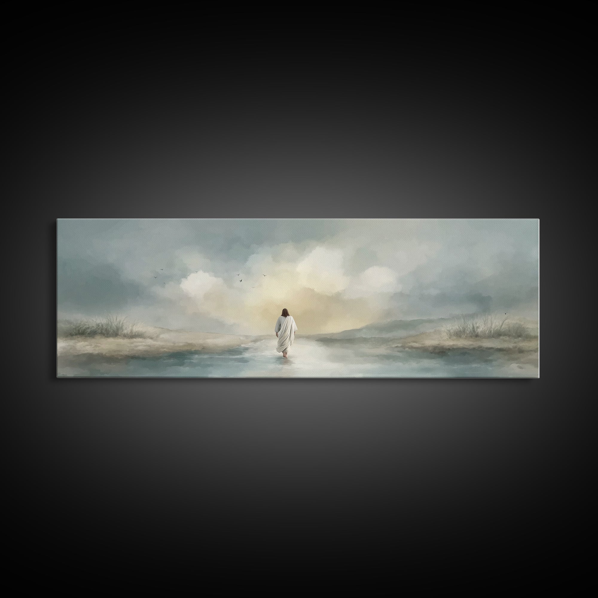Evening Refuge – Framed Canvas Print – Panoramic Painting – Christian Art Print – Jesus Canvas Art – Christian Gift – Christmas Wall Art
