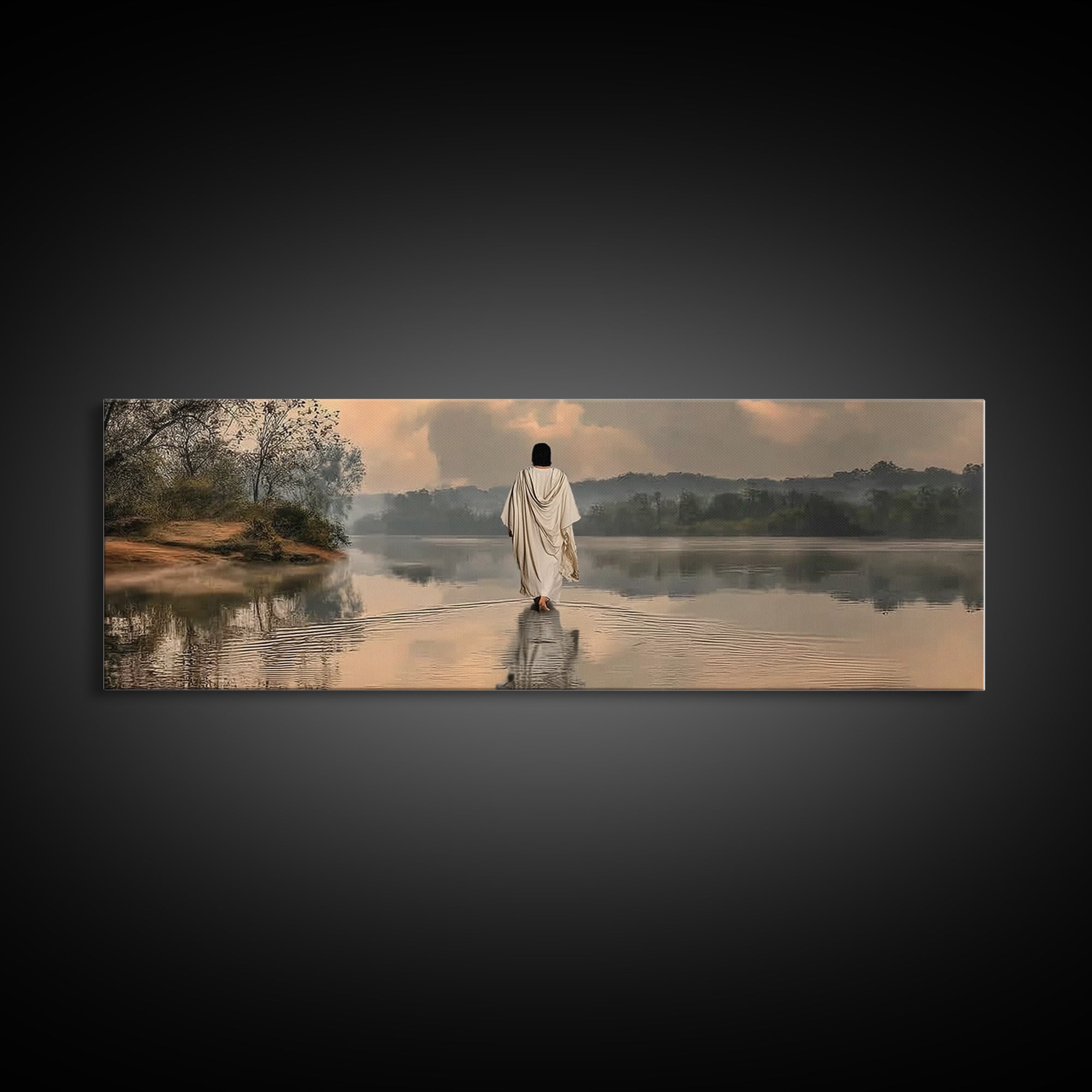 Gentle Shepherd, Framed Canvas Print, Panoramic Wall Art, Christian Painting, Jesus Art Print, Christian Art Canvas, Christian Christmas Ar