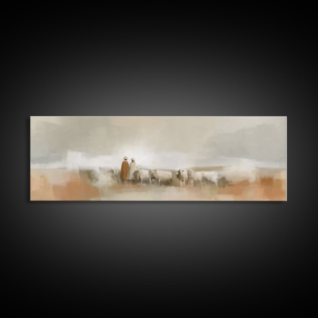 Silent Flock Journey, Framed Canvas Print, Panoramic Art, Christian Art Print, Christian Christmas Art, Jesus Canvas Art, Christian Wall Ar