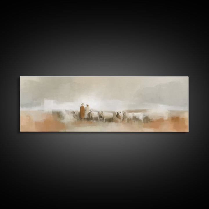 Silent Flock Journey, Framed Canvas Print, Panoramic Art, Christian Art Print, Christian Christmas Art, Jesus Canvas Art, Christian Wall Ar