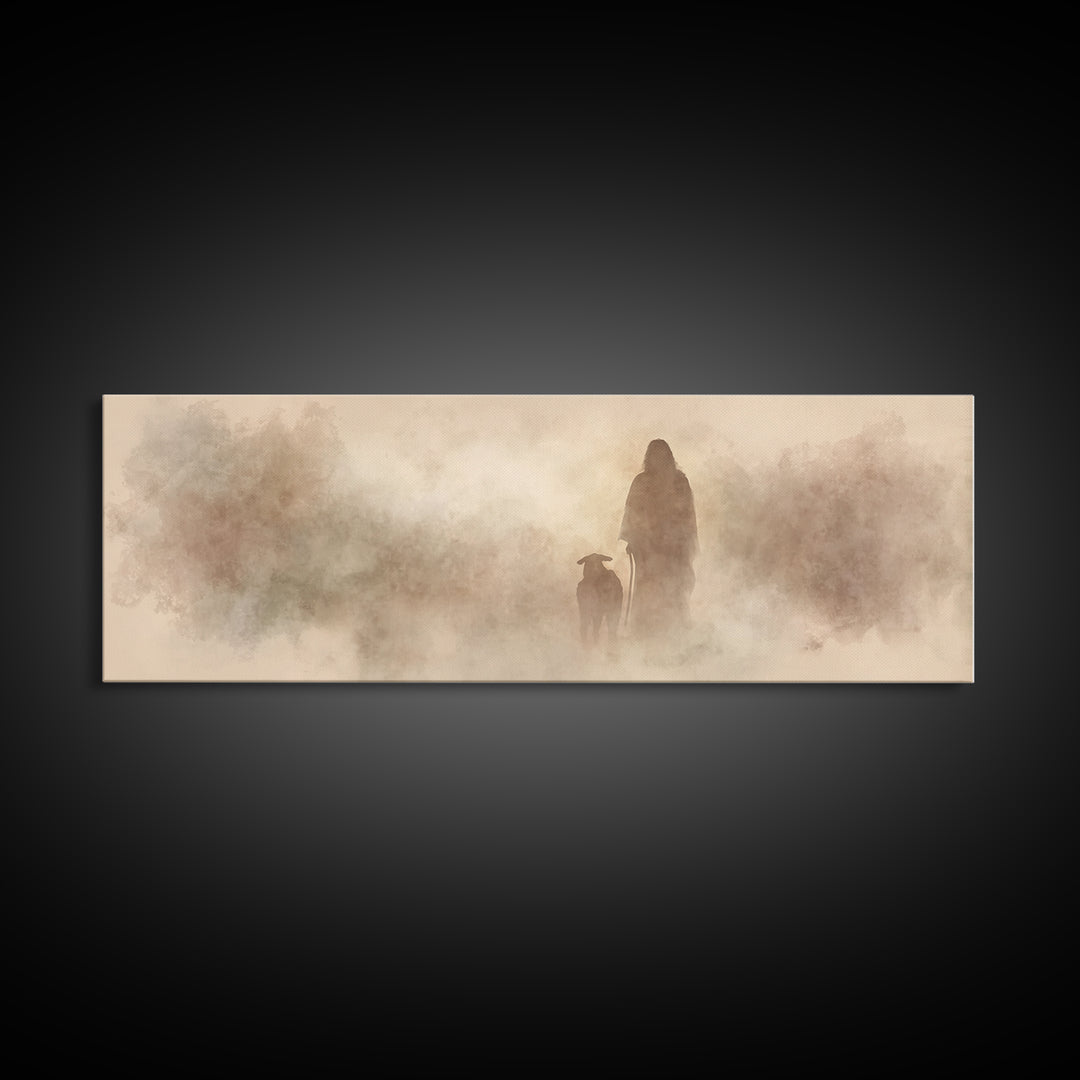 Guiding Shepherd – Framed Canvas Print – Panoramic Painting – Christian Art – Christian Canvas – Jesus Painting – Christian Decor