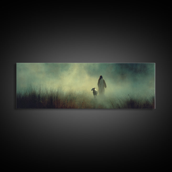 Misty Grace, Framed Canvas Print, Panoramic Painting, Christian Wall Art, Jesus Art Print, Christian Canvas Art, Subtle Christian Art