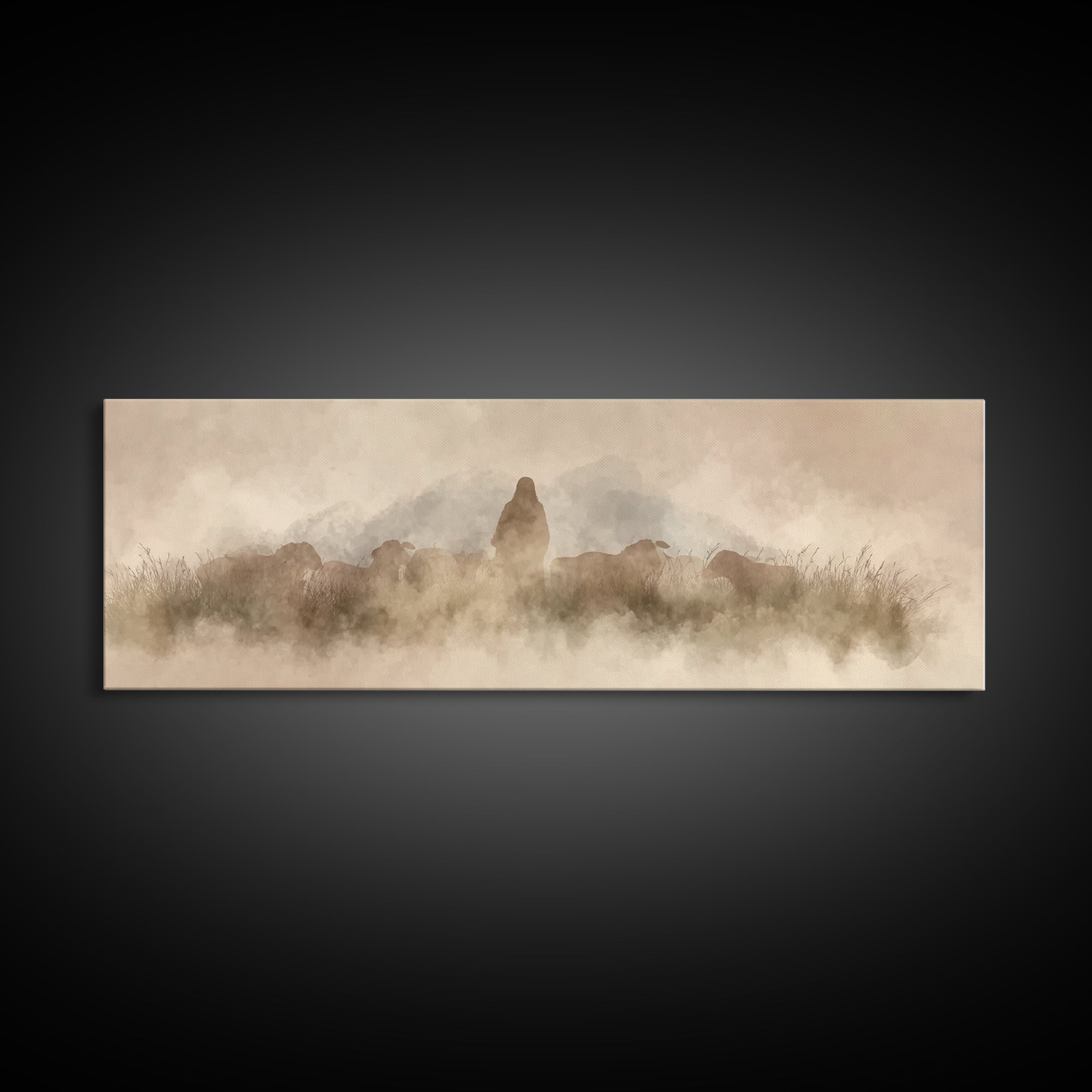 Lambkeeper’s Light – Framed Canvas Print – Panoramic Wall Art – Christian Art Painting – Jesus Canvas Art – Christian Christmas Art – Chris