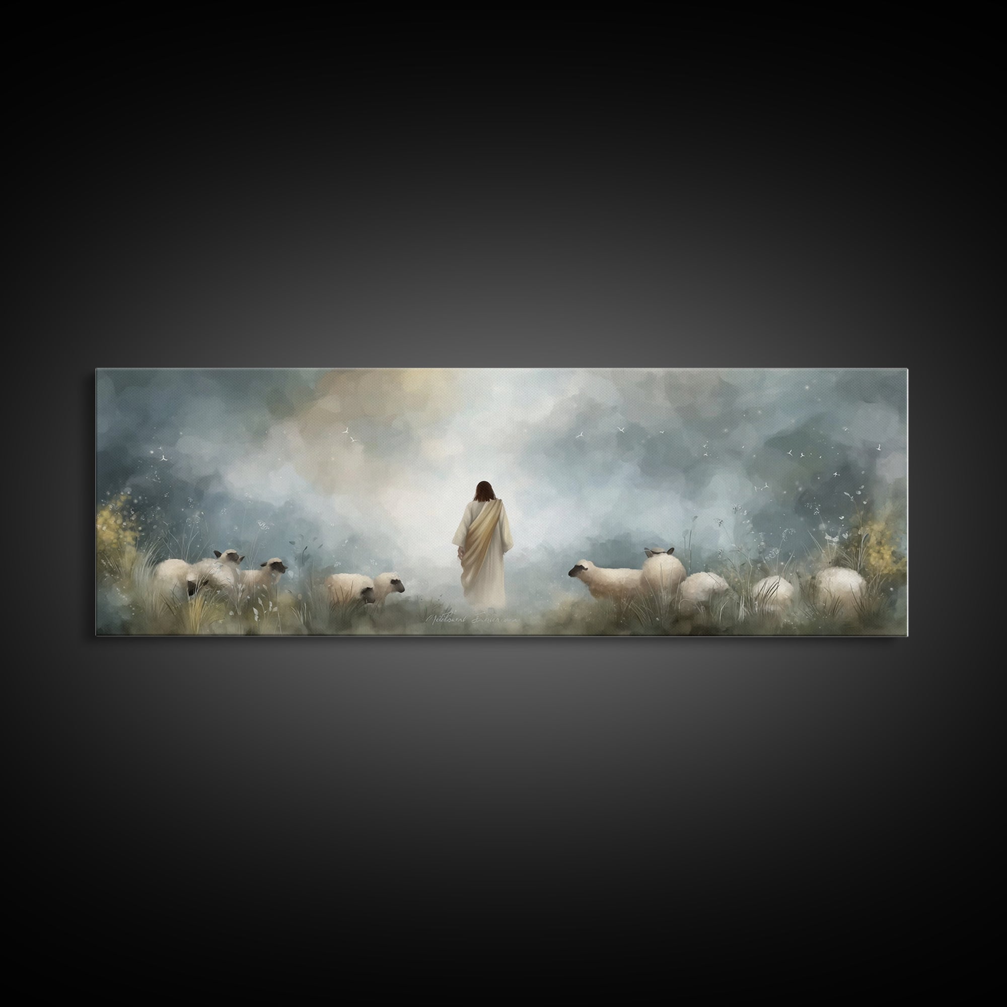 Blessed Autumn Path – Framed Canvas Print – Panoramic Painting – Christian Wall Art – Jesus Canvas Art – Christmas Wall Art – Christian Dec