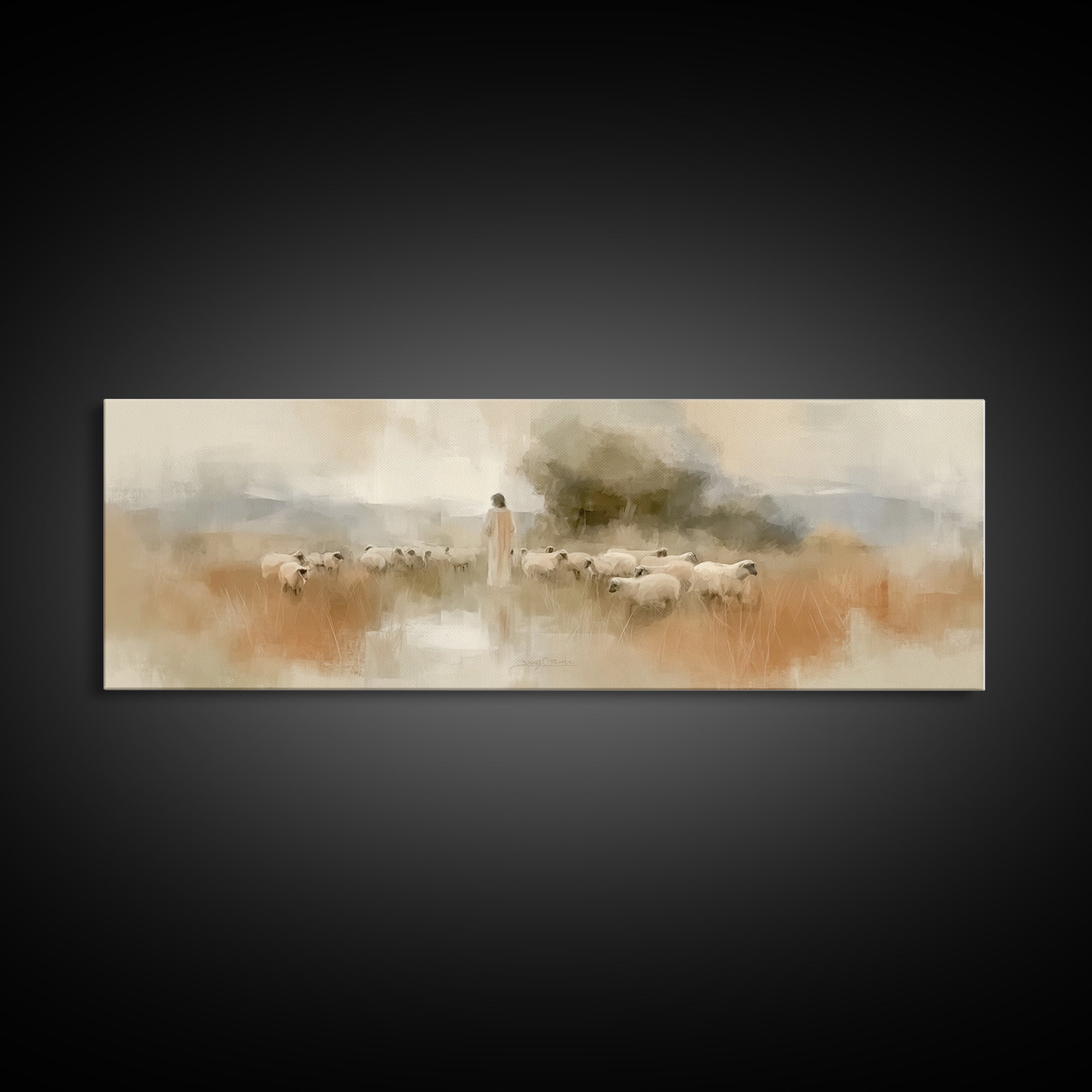 Eternal Shepherd Calm, Framed Canvas Print, Panoramic Print, Christian Art Print, Jesus Painting Canvas, Christian Christmas Art, Large Chr