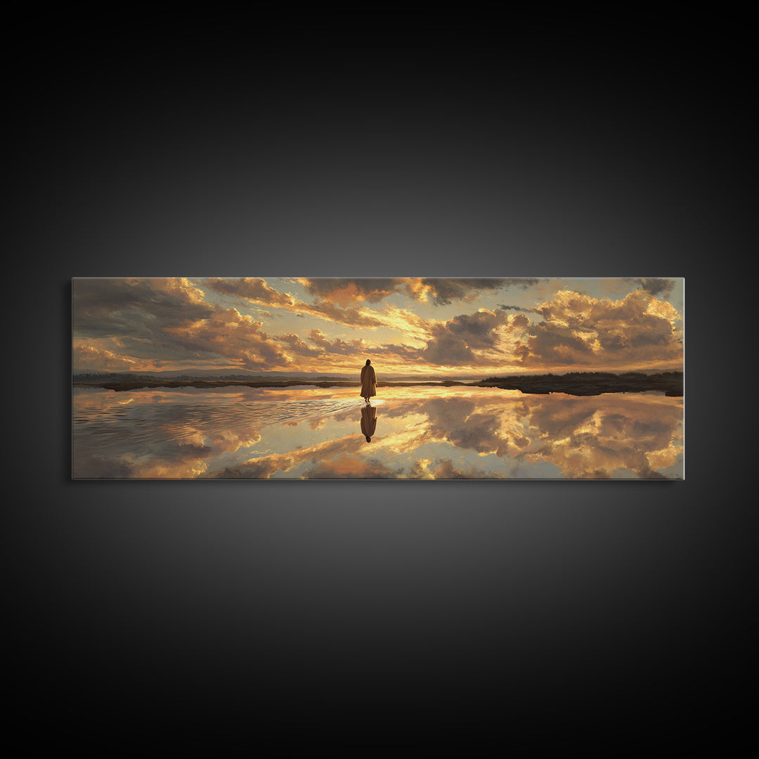 Reflections Of Peace, Framed Canvas Print, Panoramic Painting, Christian Art Canvas, Jesus Wall Art, Christian Art Print, Christian Christm