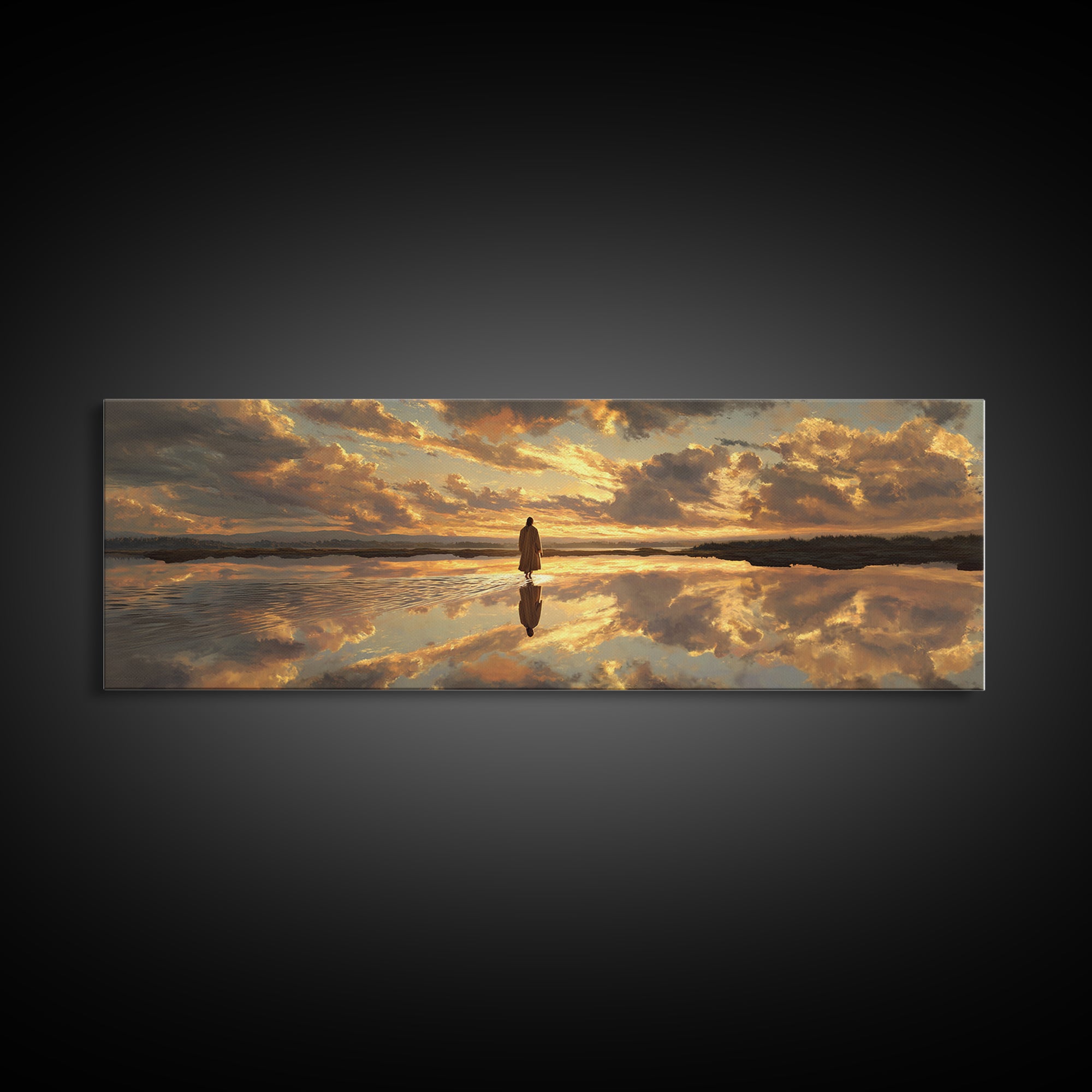 Reflections Of Peace, Framed Canvas Print, Panoramic Painting, Christian Art Canvas, Jesus Wall Art, Christian Art Print, Christian Christm