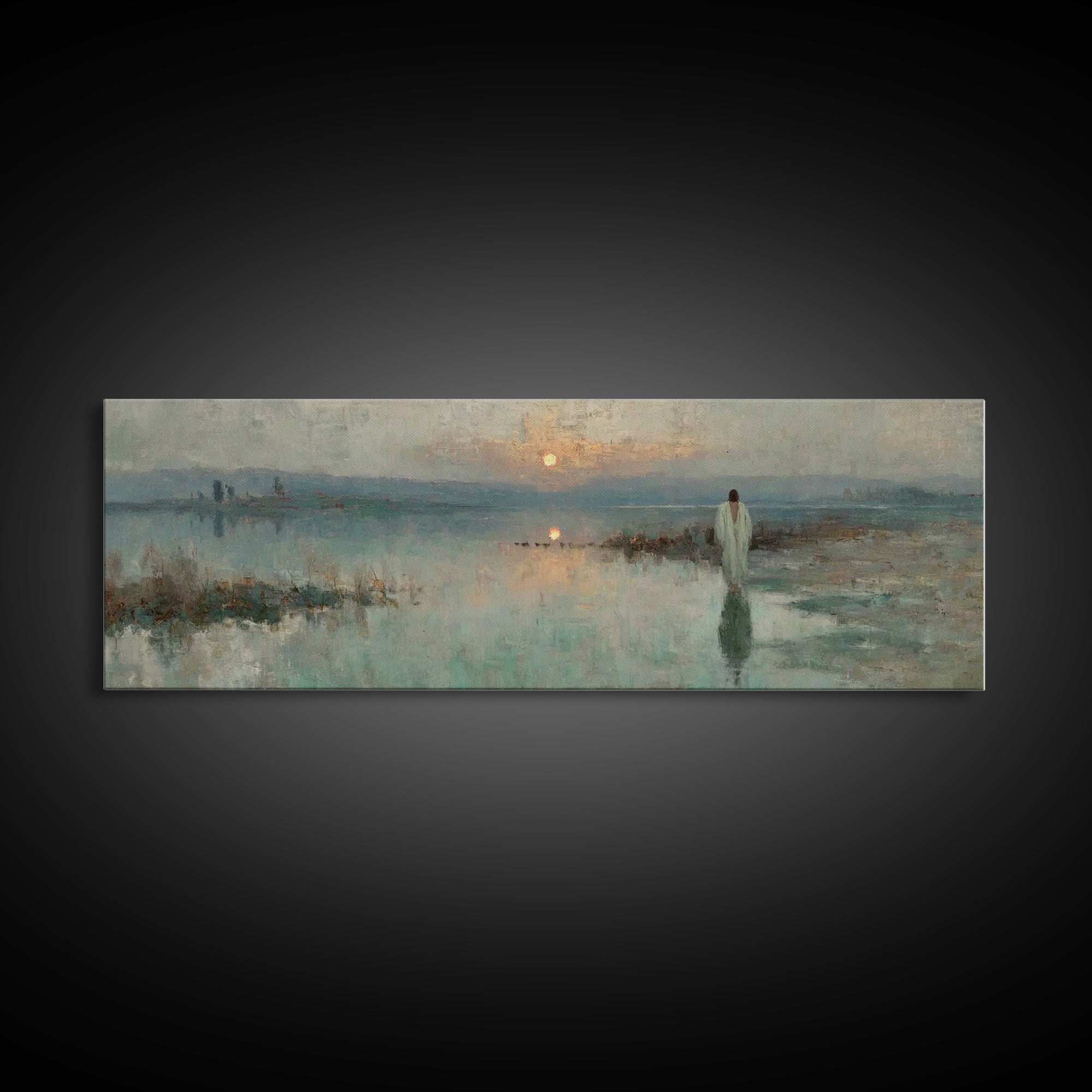 Heavenly Stillness, Framed Canvas Print, Christian Art Canvas, Panoramic Wall Art, Jesus Painting, Christian Wall Art