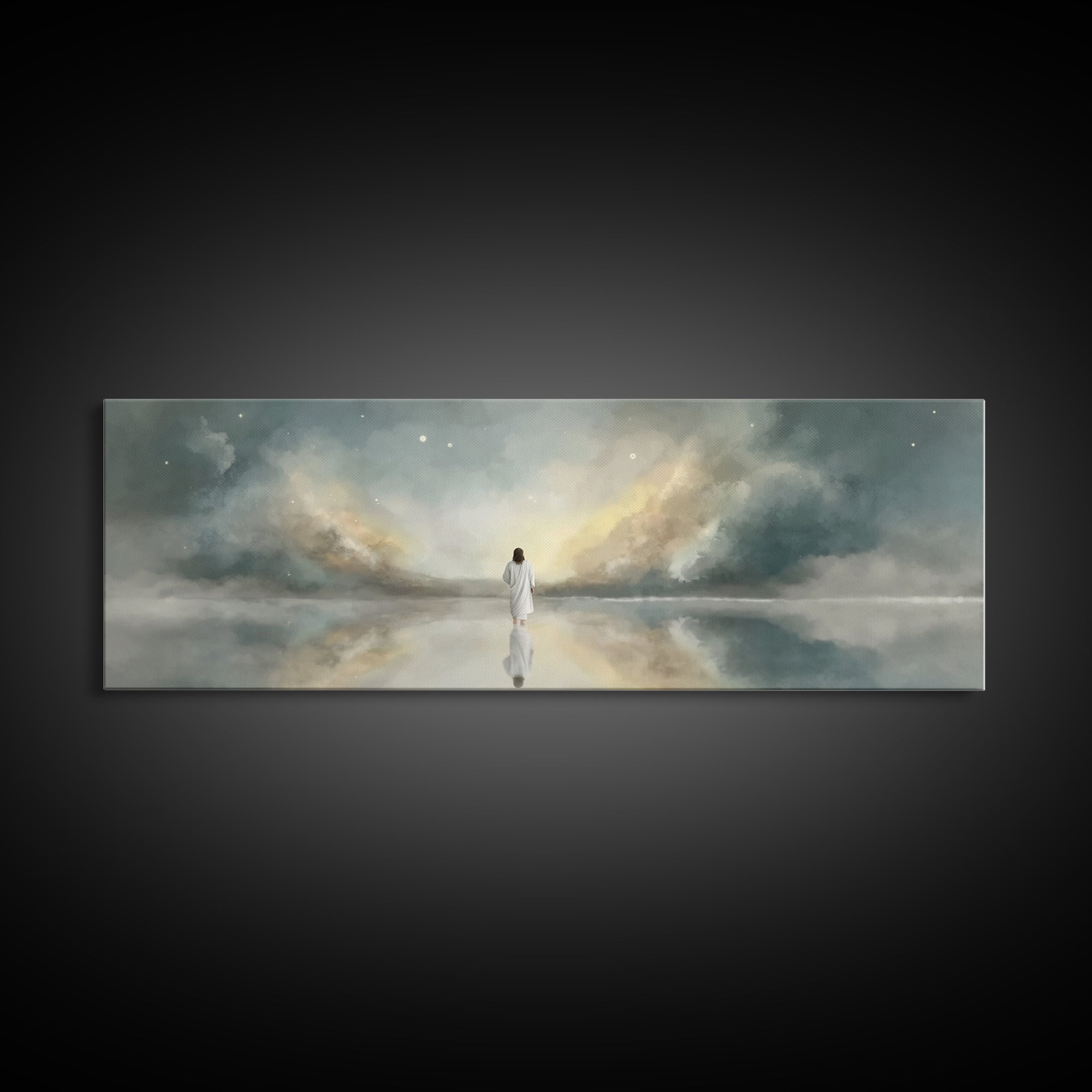 Gentle Promise, Framed Canvas Print, Panoramic Art, Christian Wall Art, Christian Art Canvas, Jesus Painting