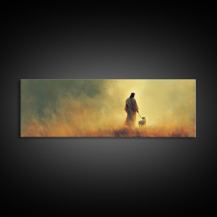 Quiet Shepherd Path – Framed Canvas Print – Christian Wall Art – Panoramic Frame – Christian Art Canvas – Jesus Painting