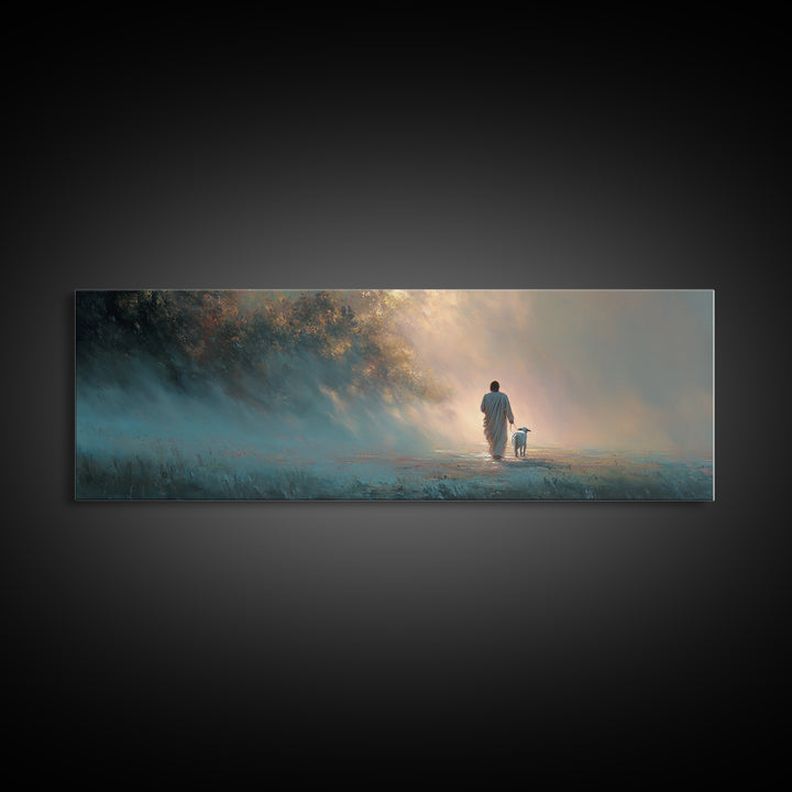 Peaceful Journey, Framed Canvas Print, Christian Art Canvas, Panoramic Painting, Christian Wall Art, Jesus Painting