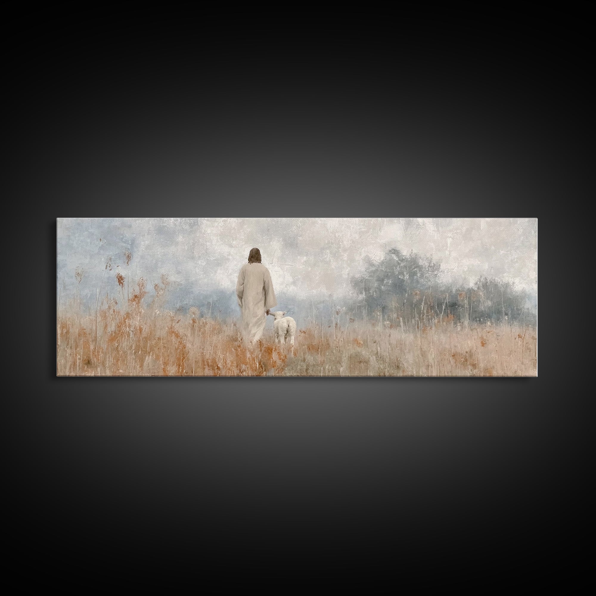 Quiet Meadow Grace | Framed Canvas Print | Panoramic Painting | Christian Art Canvas | Jesus Painting | Christian Wall Art
