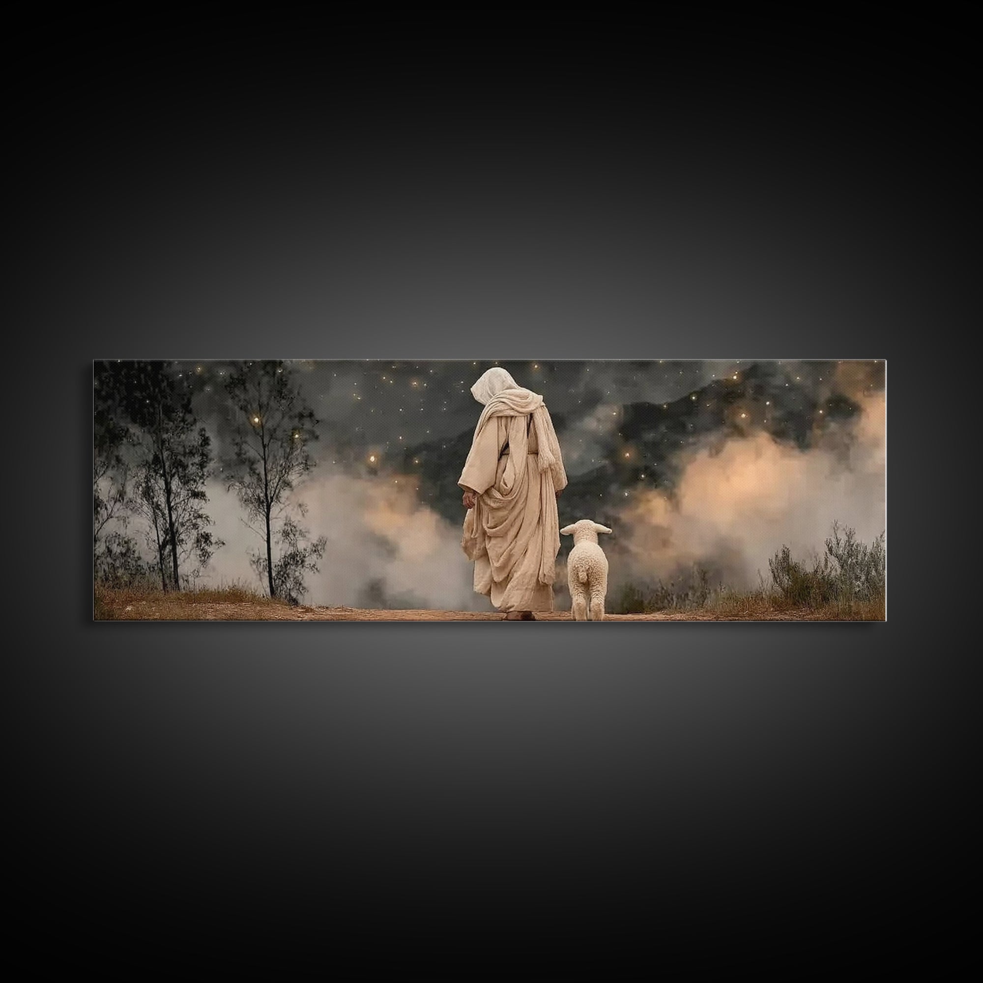 Field Of Stillness – Framed Canvas Print – Panoramic Frame – Christian Wall Art – Jesus Painting – Christian Art Canvas