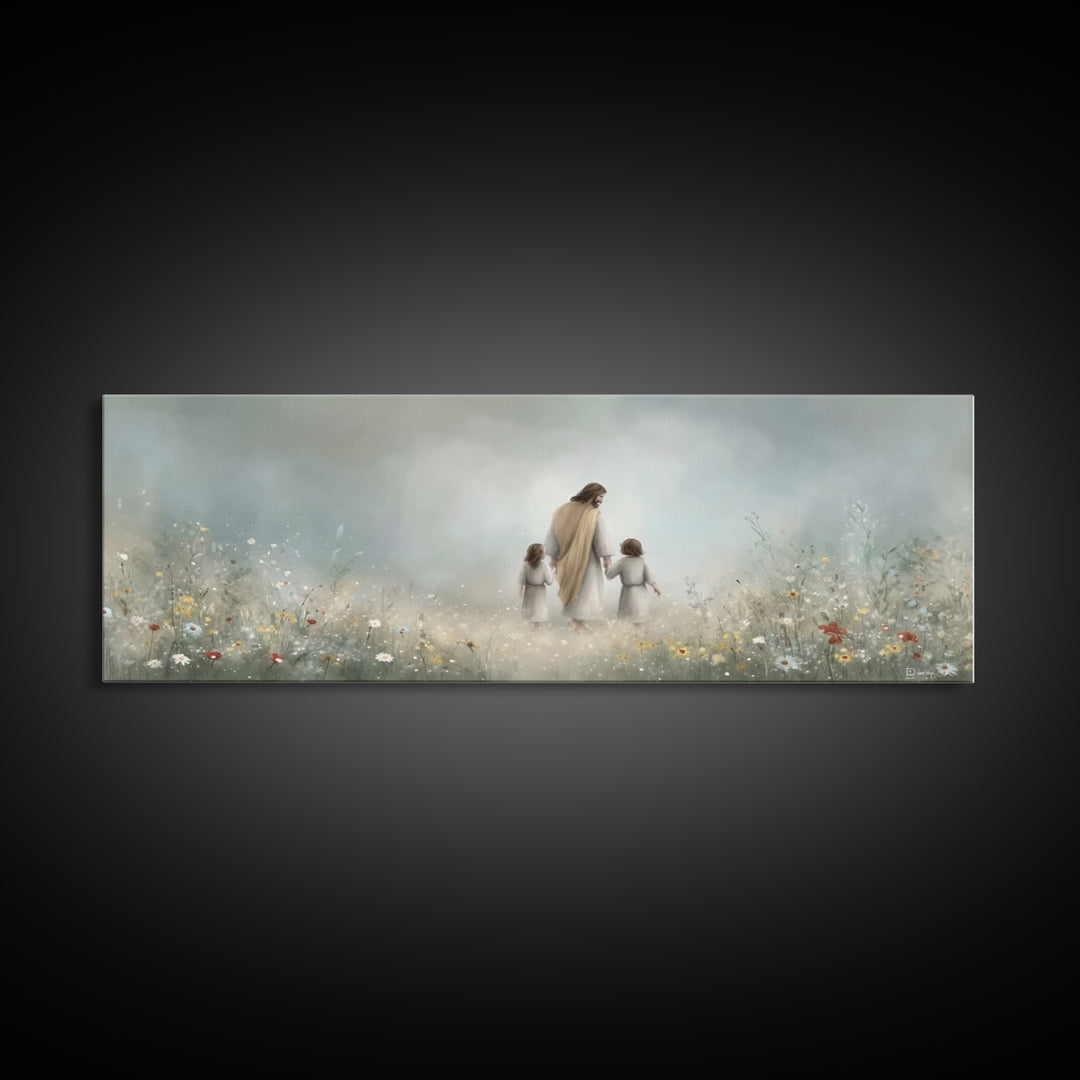 Gentle Lamb Path | Framed Canvas Print | Christian Wall Art | Panoramic Art | Christian Art Canvas | Jesus Painting