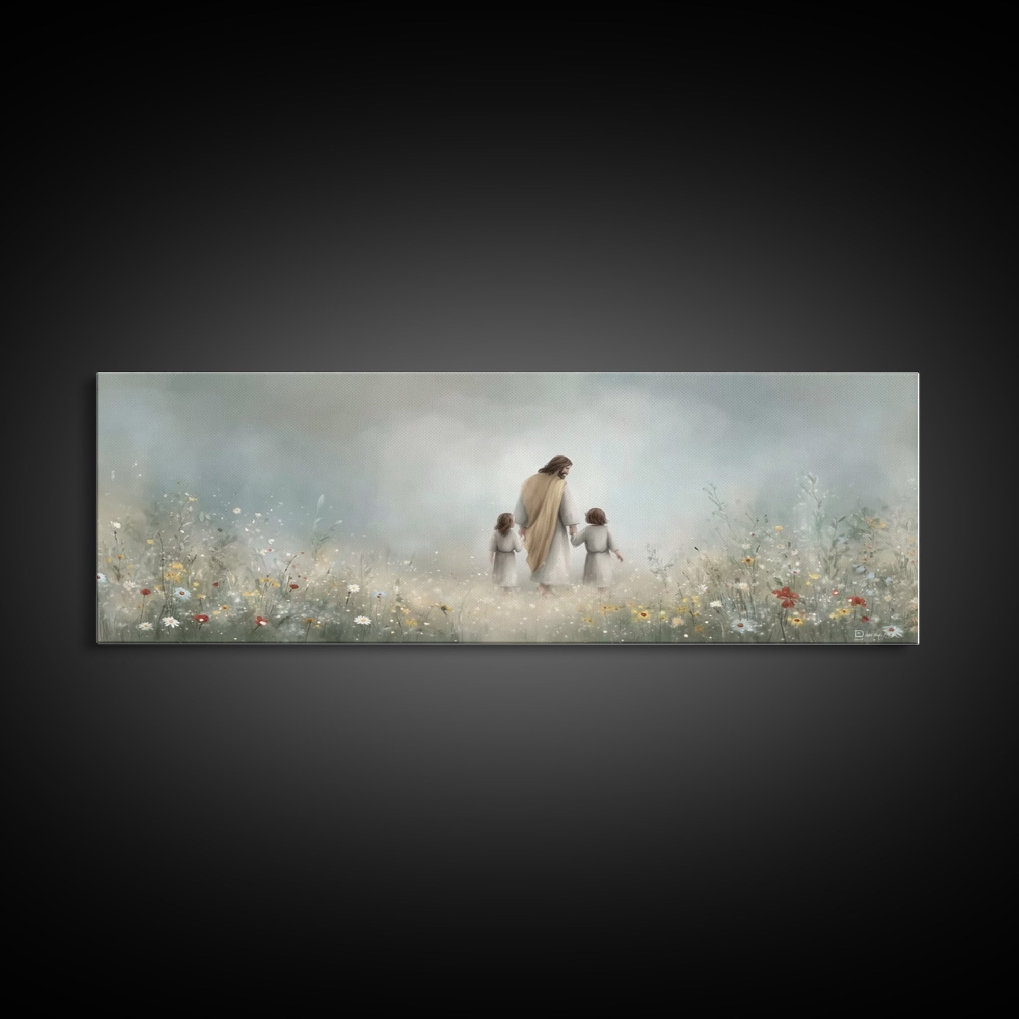 Gentle Lamb Path | Framed Canvas Print | Christian Wall Art | Panoramic Art | Christian Art Canvas | Jesus Painting
