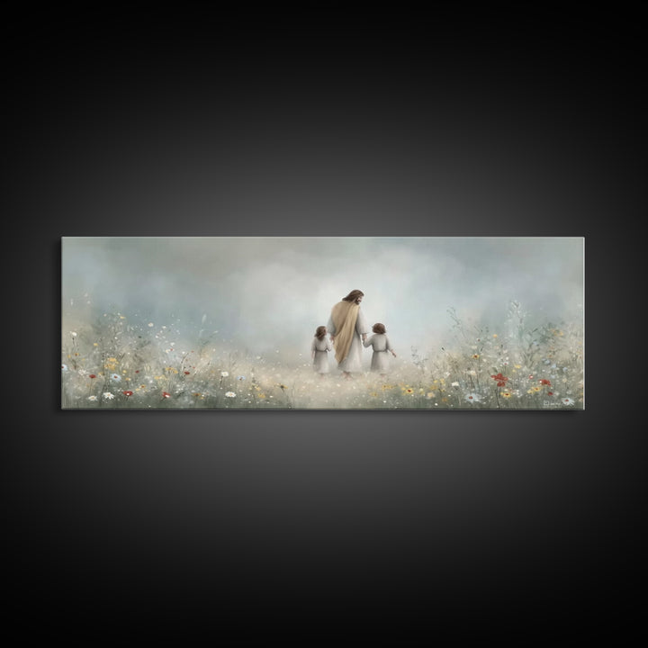 Gentle Lamb Path | Framed Canvas Print | Christian Wall Art | Panoramic Art | Christian Art Canvas | Jesus Painting