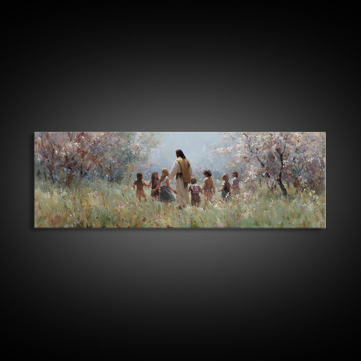 Garden Of Light – Framed Canvas Print – Christian Art Canvas – Panoramic Painting – Christian Wall Art – Jesus Painting