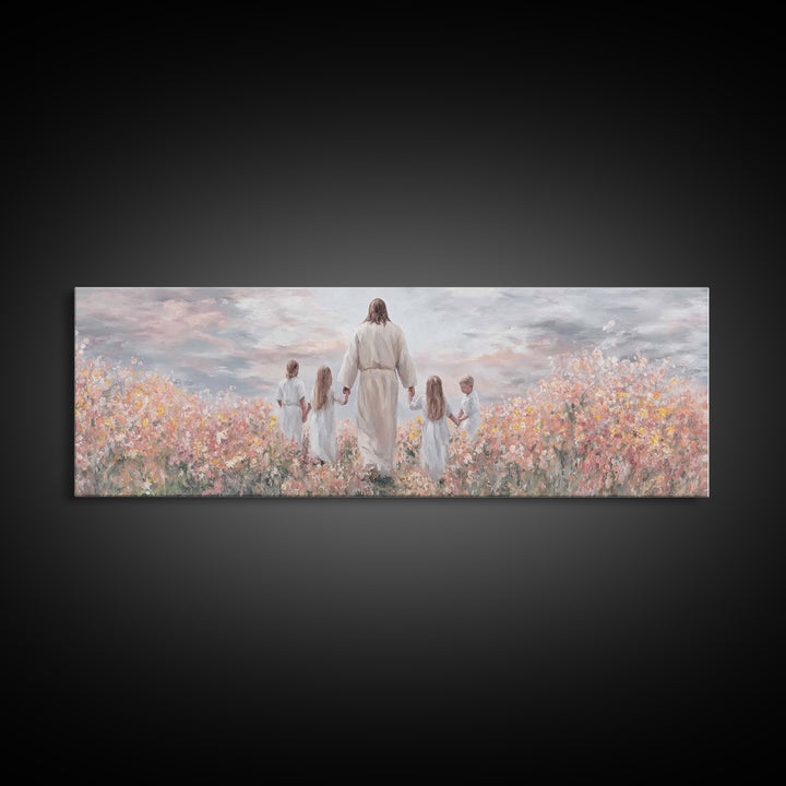 Circle Of Blessings, Framed Canvas Print, Jesus Painting, Christian Wall Art, Panoramic Art, Christian Art Canvas