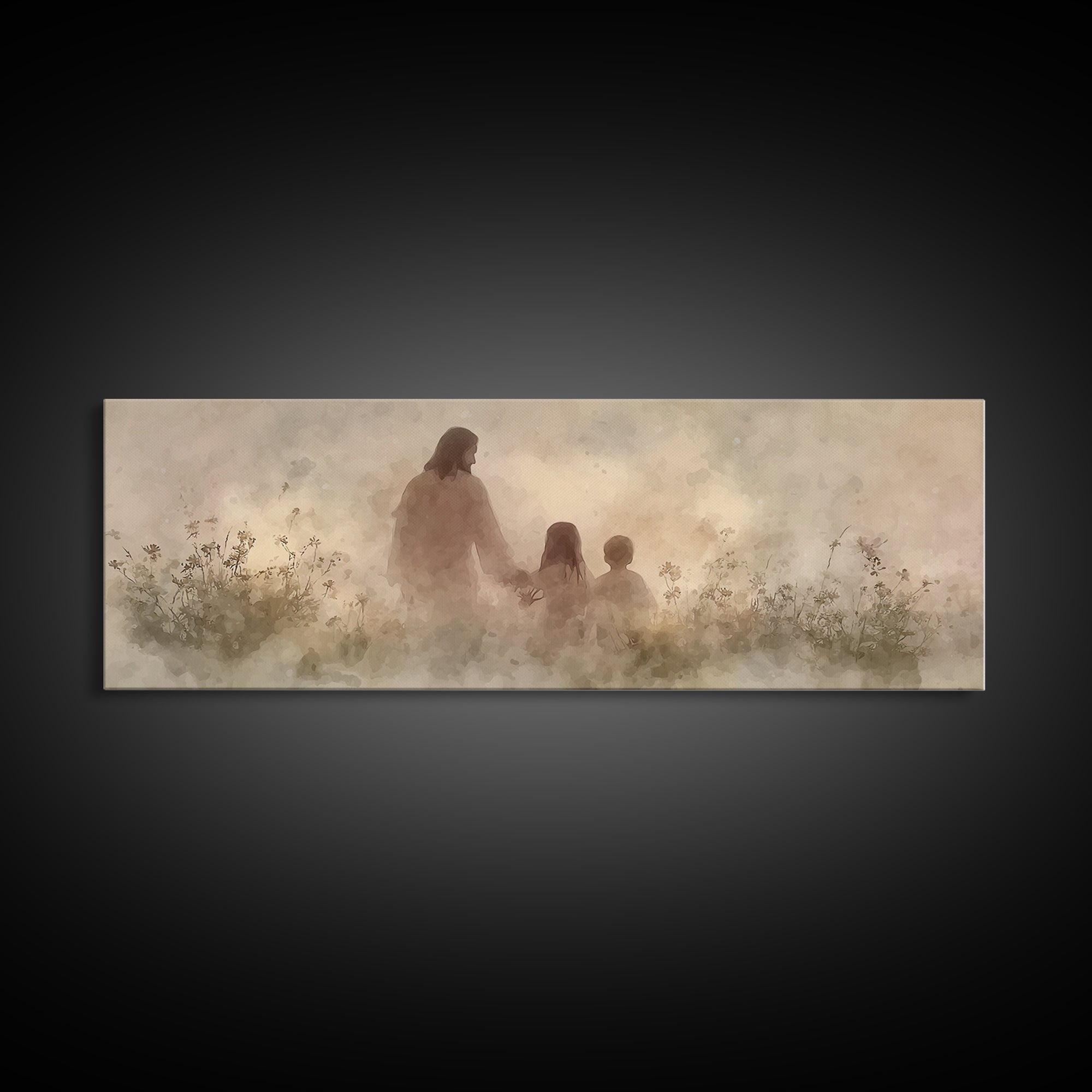Heaven’s Meadow Walk | Framed Canvas Print | Christian Art Canvas | Panoramic Wall Art | Jesus Painting | Christian Wall Art