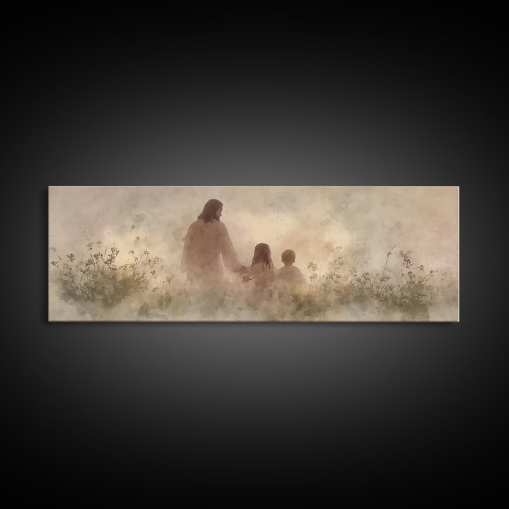 Heaven’s Meadow Walk | Framed Canvas Print | Christian Art Canvas | Panoramic Wall Art | Jesus Painting | Christian Wall Art